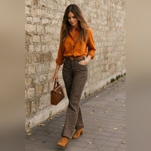 TINSELTOWN🐆Leopard Print Hi-Rise Flare Cotton Tan Jeans Sz: 27